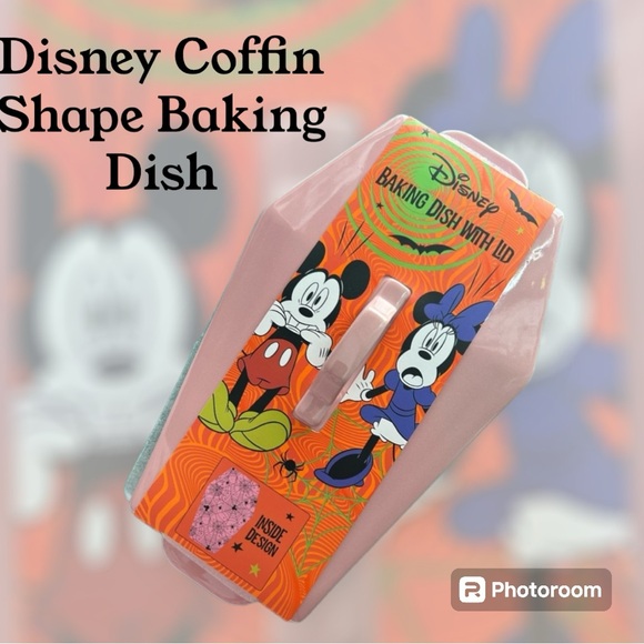 DISNEY Halloween Coffin Shape Mickey & Minnie Baking Dish With Lid NEW - Picture 4 of 4